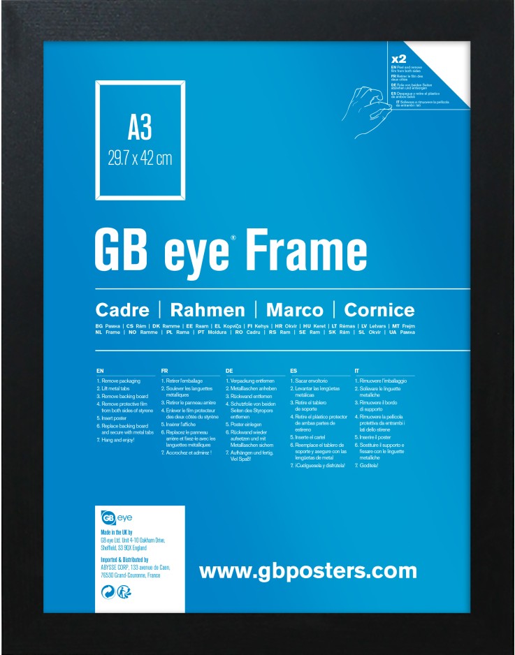 GB Eye Contemporary Wooden Black Picture Frame - A3 - 29.7 x 42cm