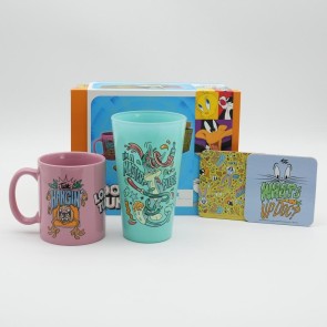 Looney Tunes Vacay Mug, 400ml Glass & 2 Coasters Collectable Gift Box